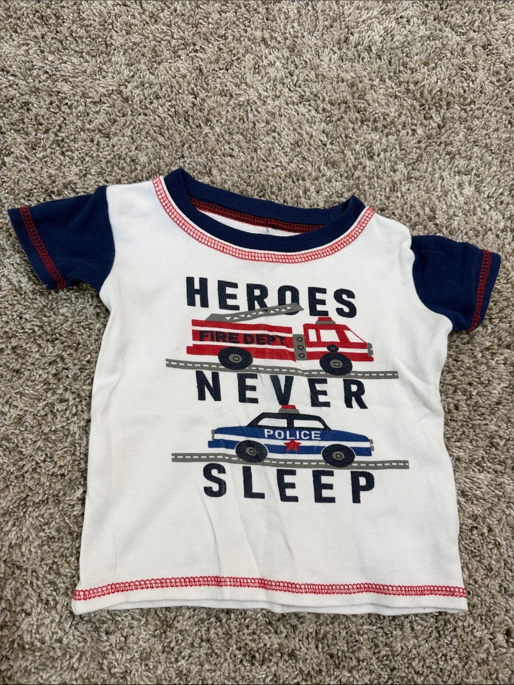 Kids' 'Heroes Never Sleep' White & Navy Short Sleeve Tee